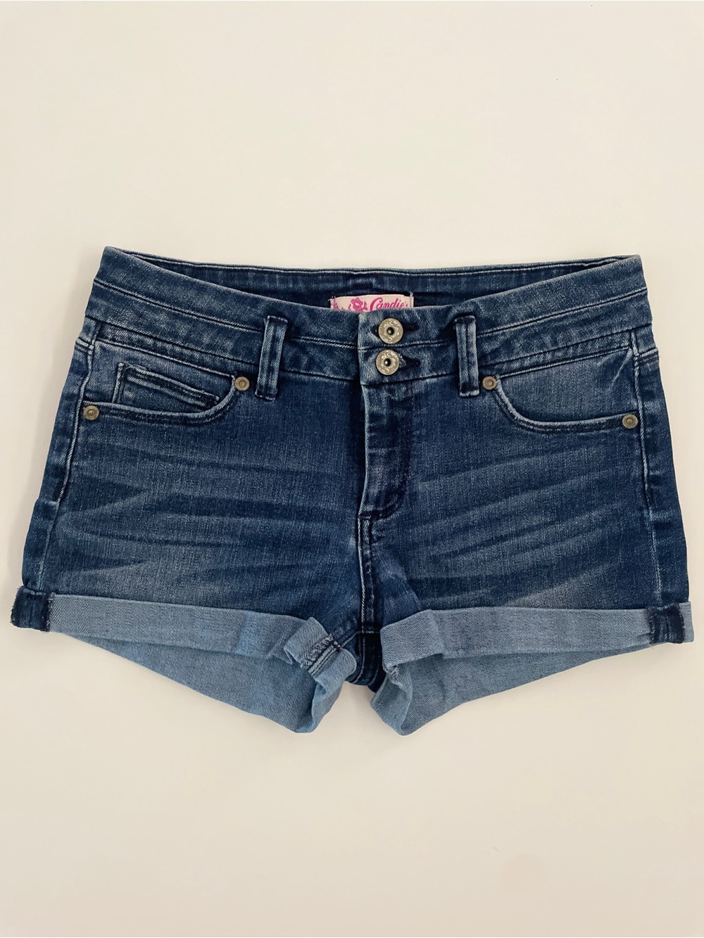 Candie's Dark Wash Low Rise Cuffed Jean Shorts Size 5